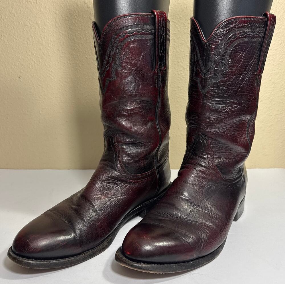 Lucchese 2000 Black Cherry‎ T001202 Mid Calf Leather Western Boots Size 8.5 D